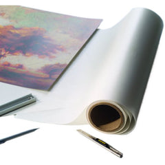 Drytac Dry Mount Film Acrylic adhesive on a thin PVC carrier. Activation temperature 185-210&deg;F/85-99&deg;C