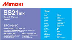 Mimaki SS21 Solvent Ink 2 liter Ink Pack  CYAN (MPN: SPC-0588C)