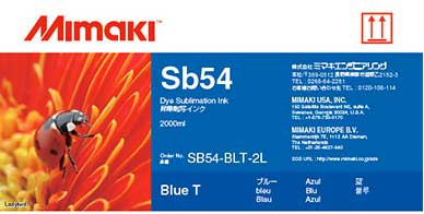 Mimaki Sb54 Blue ink 2000cc (2L) Pouch (loose) (MPN: Sb542000ccB)